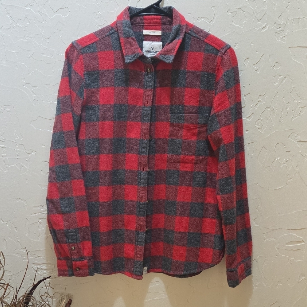 American Eagle Outfitters Red and Gray Checkered Shirt